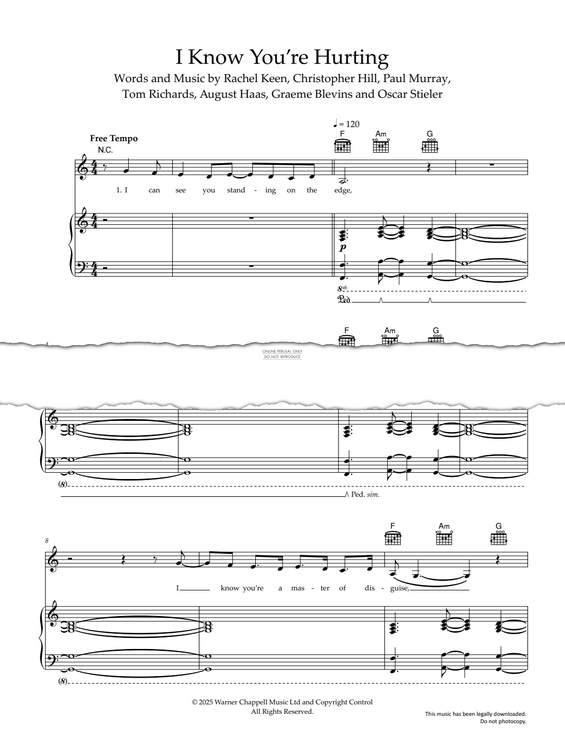 Produktgalerie: Seite 1 von 1 I Know You're Hurting, Raye, Gesang, Gitarre, Klavier