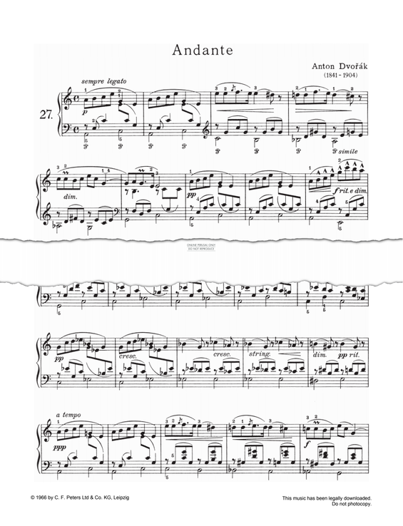 Produktgalerie: Seite 1 von 1 Andante, aus der Suite, Op. 98, Anton Dvorák, Klavier