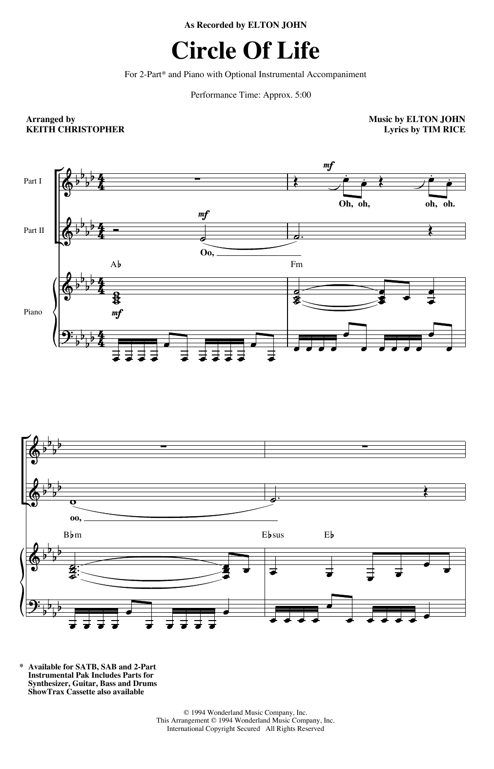 Produktbild zu: Circle Of Life (from The Lion King) (arr. Keith Christopher)