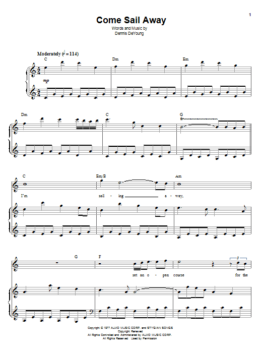 Produktgalerie: Seite 1 von 1 Come Sail Away, Styx, Gesang, Klavier