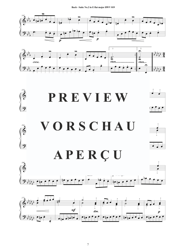 Produktgalerie: Seite 8 von 9 Piano Suite No.2 in Es-Dur BWV 819 - Complete Piano Version, , Klavier Solo