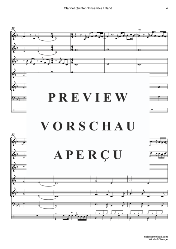Product gallery: Page 7 of 11 Wind of Change, Scorpions, Clarinet Quintet/Ensemble/Band – Electric Bass and Drum Set Optional","Detected_source_language":"De