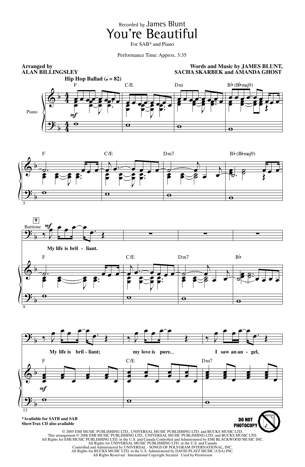Product picture to: You're Beautiful (arr. Alan Billingsley)