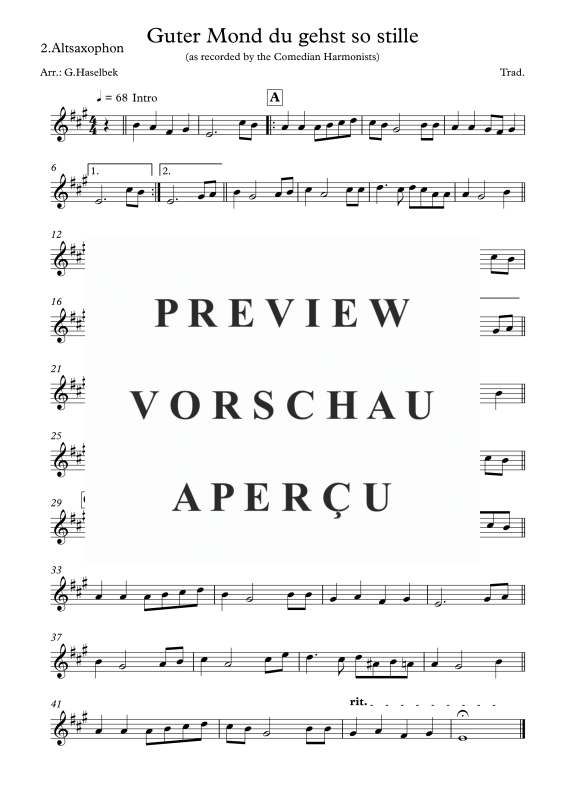 Product gallery: Page 6 of 8 Guter Mond du gehst so stille, Comedian Harmonists, (Saxophone Quartet AATB)