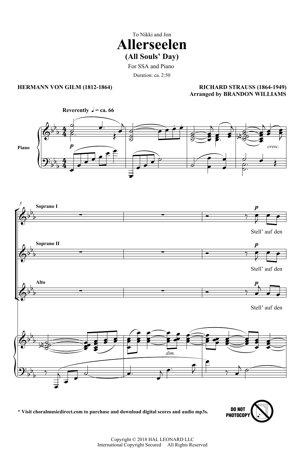 Produktgalerie: Seite 1 von 1 Allerseelen (arr. Brandon Williams), Richard Strauss & Hermann von Gilm, Chor