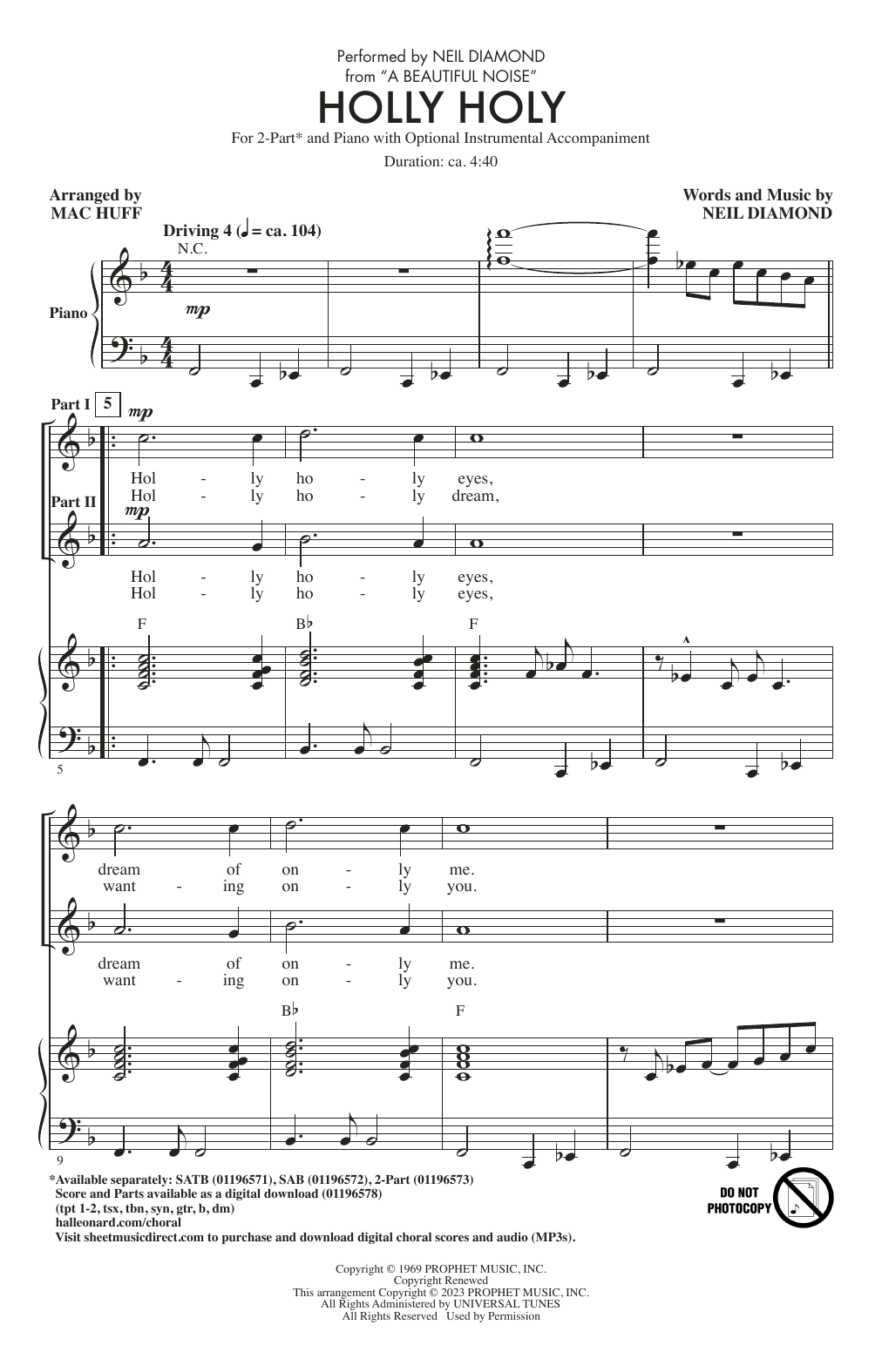 Product picture to: Holly Holy (from A Beautiful Noise) (arr. Mac Huff)