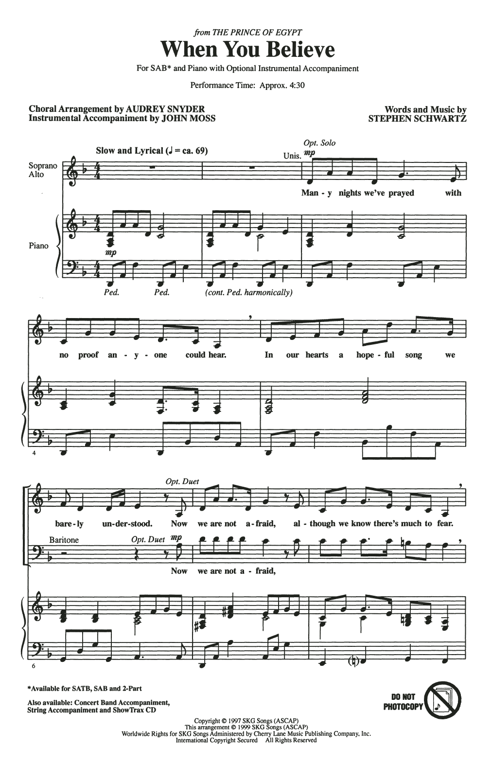 Product picture to: When You Believe (from The Prince Of Egypt) (arr. Audrey Snyder)