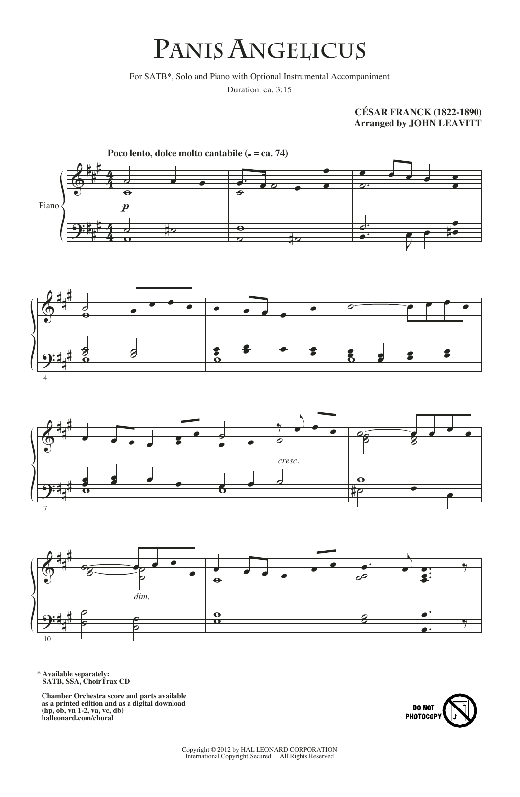 Product picture to: Panis Angelicus (arr. John Leavitt)
