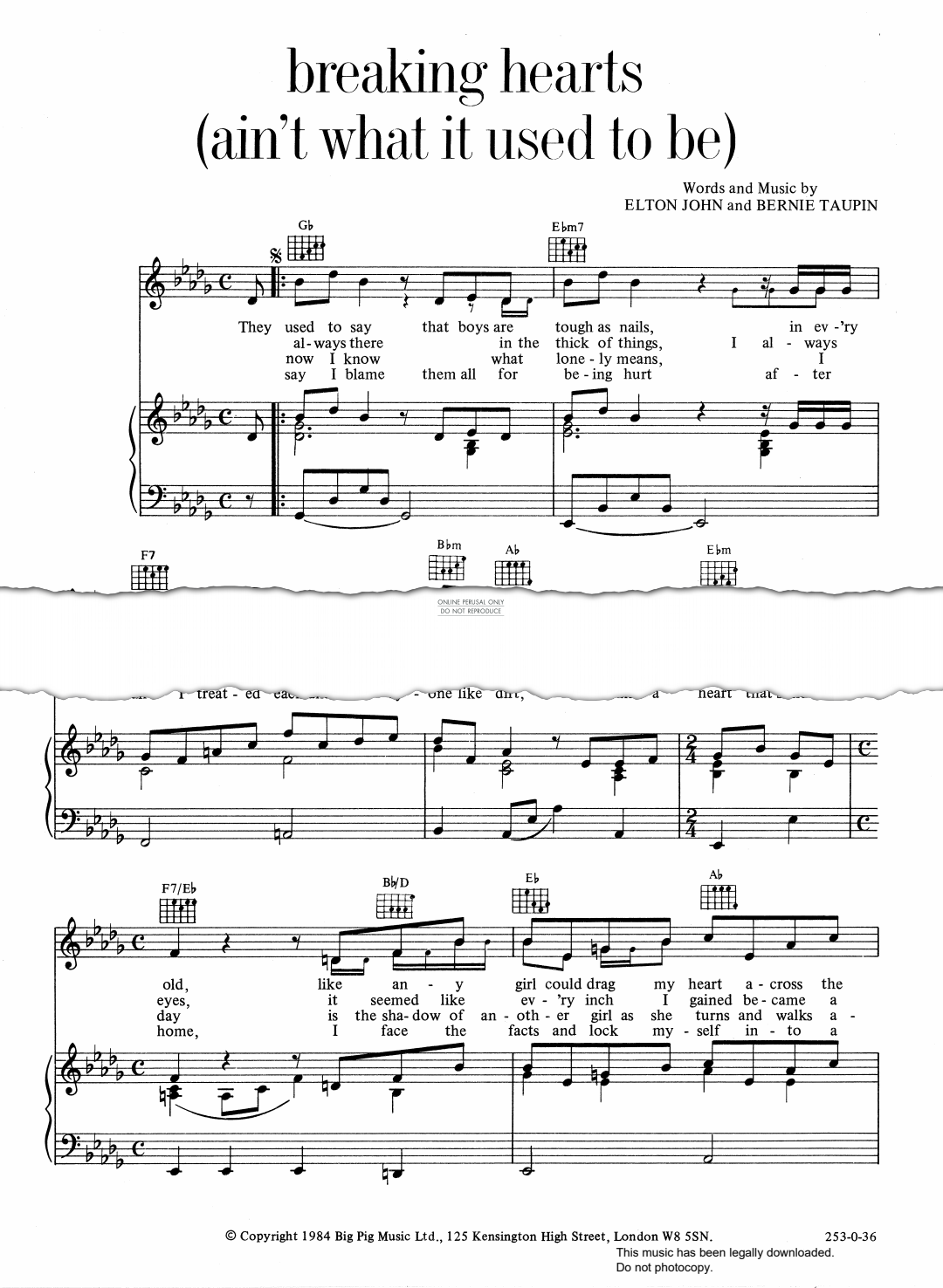 Produktgalerie: Seite 1 von 1 Breaking Hearts (Ain't What It Used To Be), Elton John, Gesang, Gitarre, Klavier