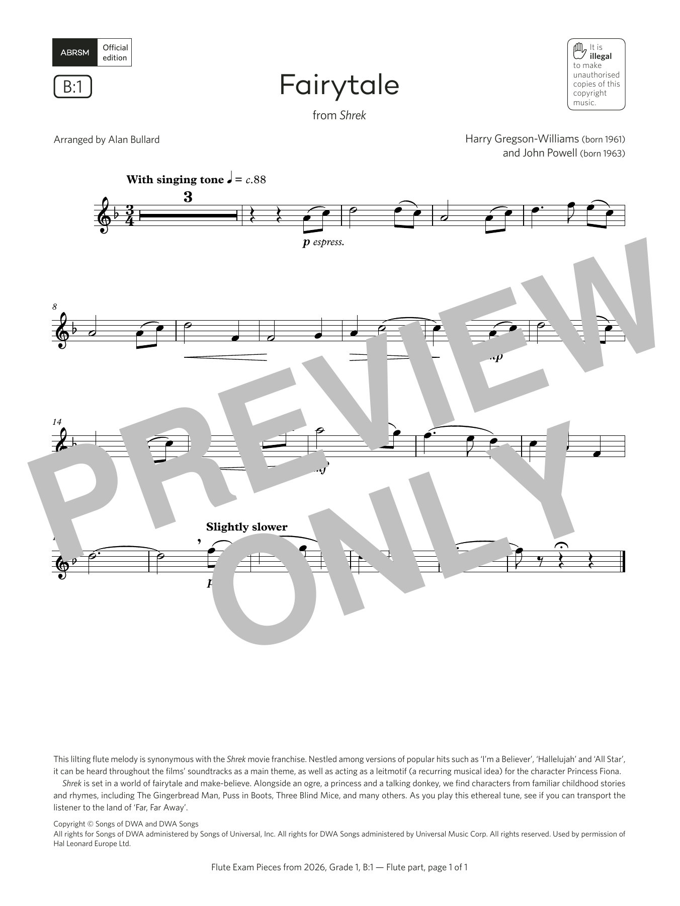 Product gallery: Page 1 of 1 Fairytale (Grade 1, list B1, from the ABRSM Flute Syllabus from 2026), Harry Gregson-Williams