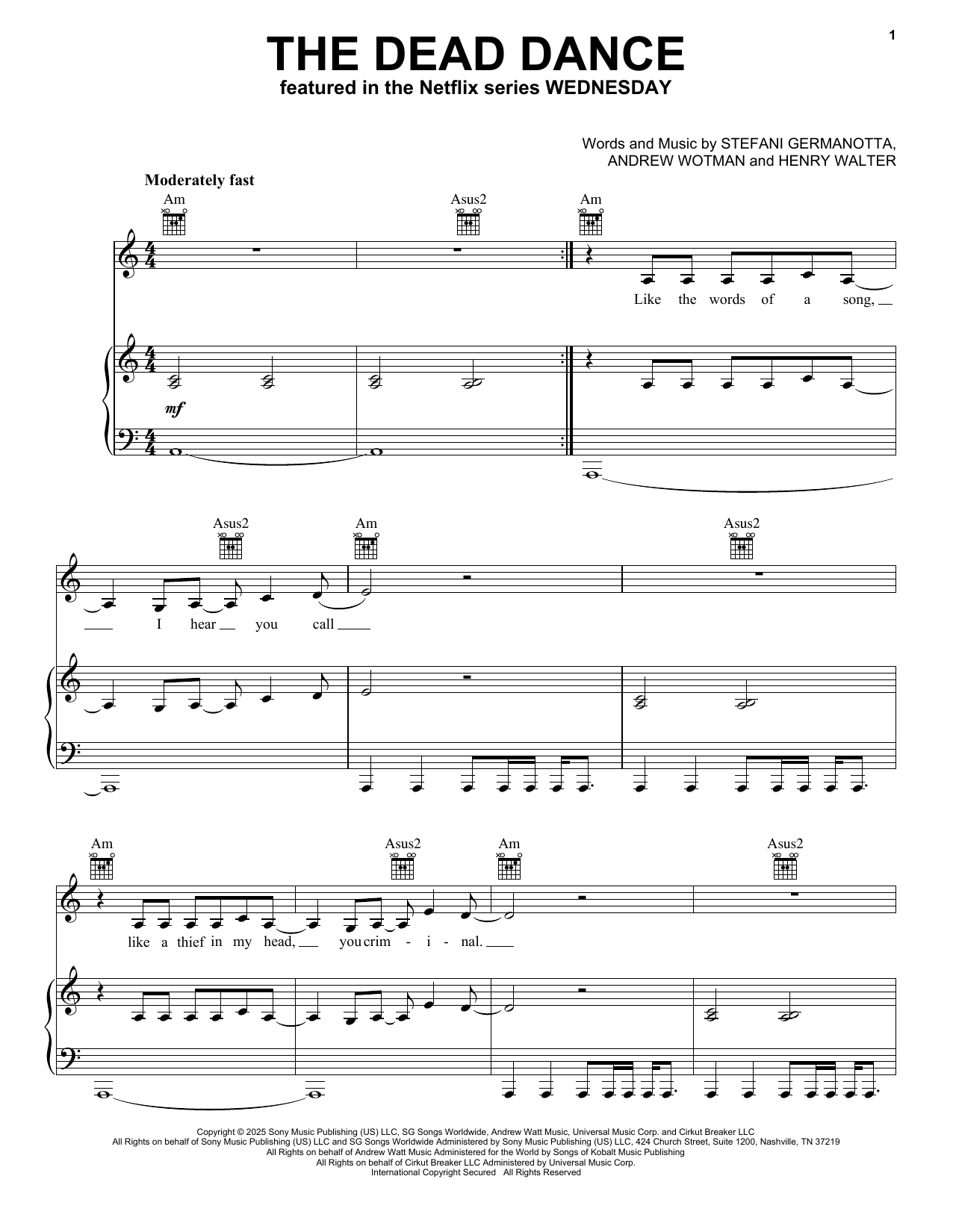 Produktgalerie: Seite 1 von 1 The Dead Dance (from Wednesday), Lady Gaga, Gesang, Gitarre, Klavier