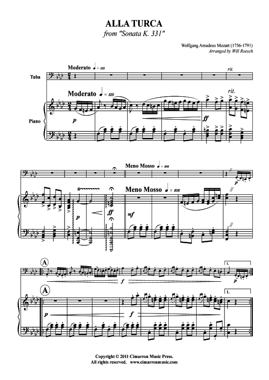 Product picture to: Alla Turca W. A. Mozart (aus: Sonata K. 331)