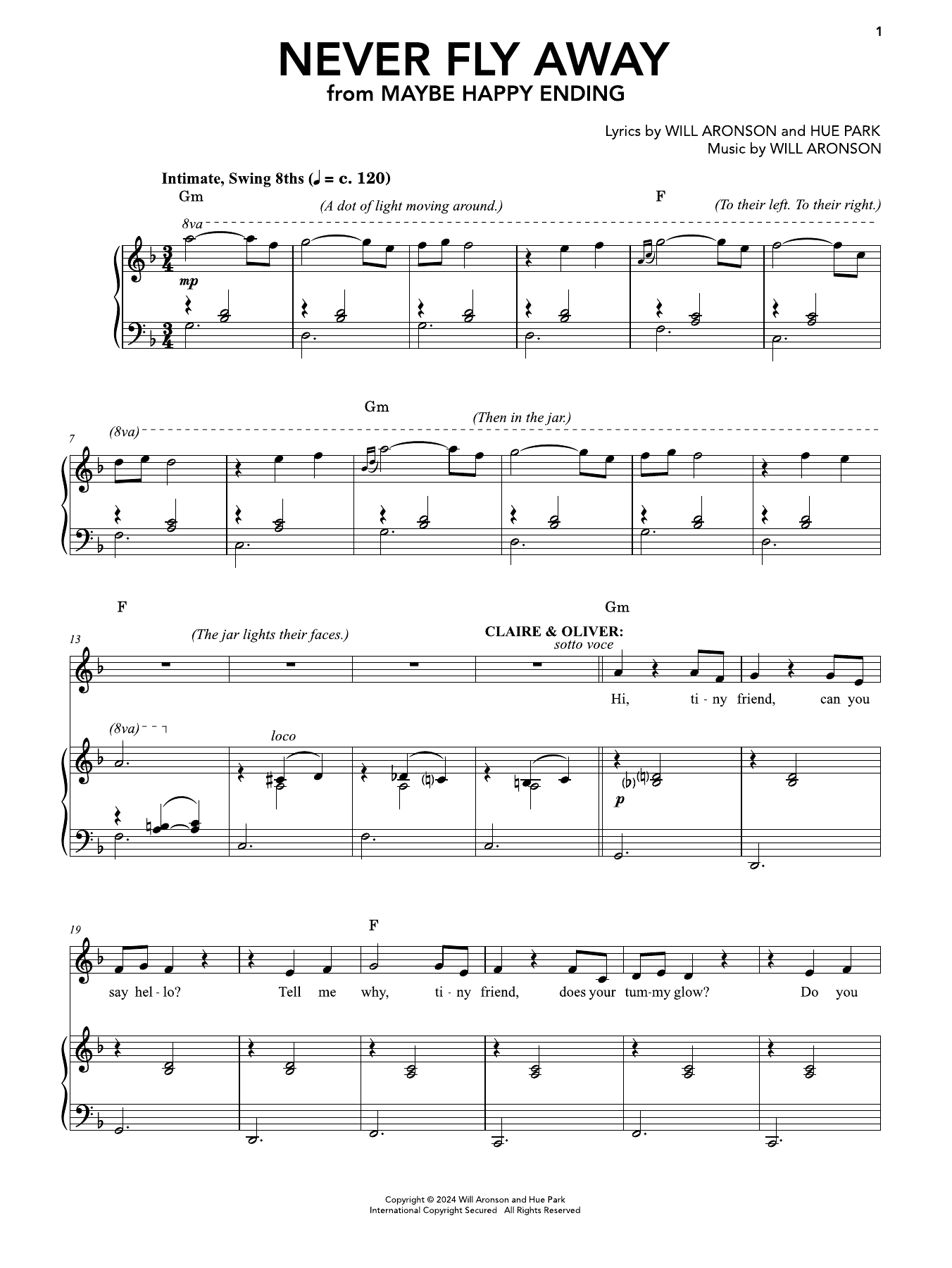 Produktgalerie: Seite 1 von 1 Never Fly Away (from Maybe Happy Ending), Hue Park & Will Aronson, Gesang, Klavier