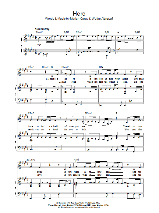 Produktgalerie: Seite 1 von 1 Hero, Mariah Carey, Gesang, Gitarre, Klavier