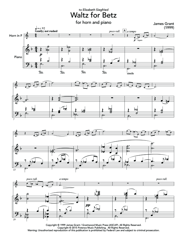 Produktgalerie: Seite 1 von 11 Waltz for Betz, , (Horn in F und Klavier)