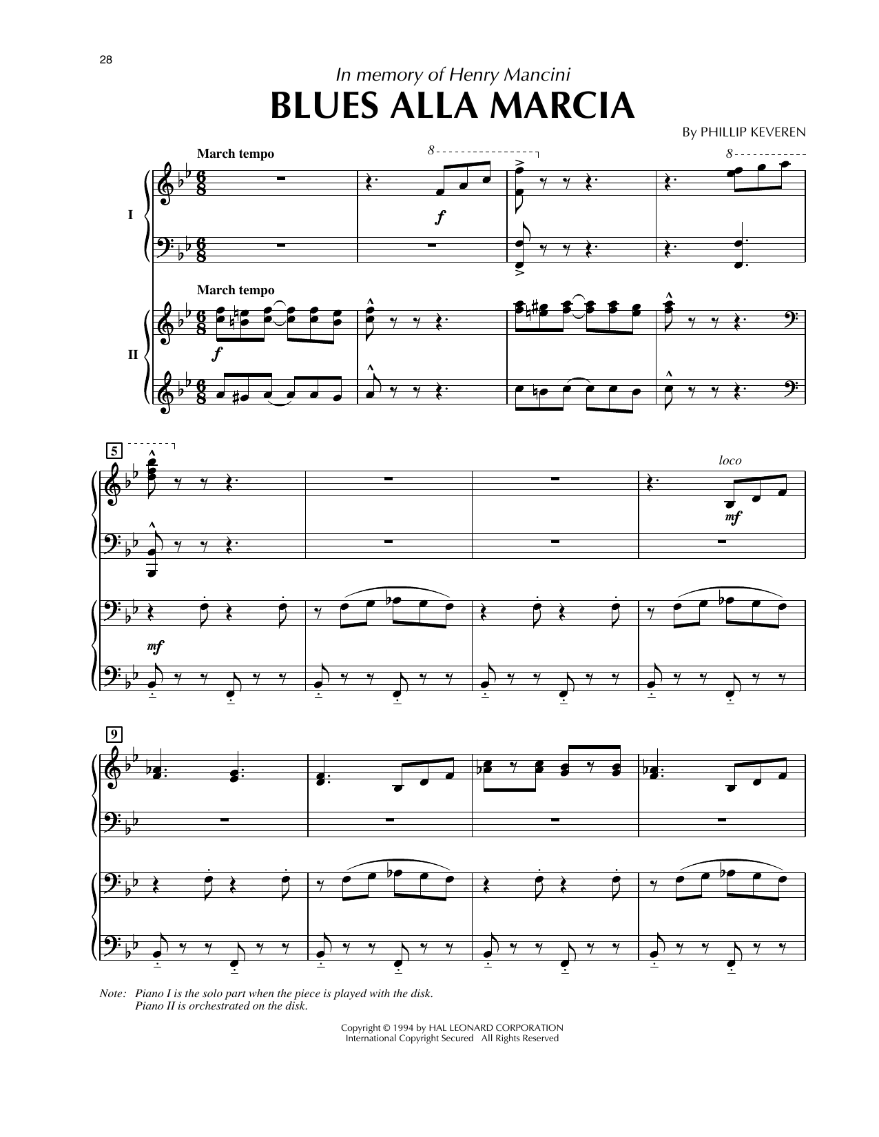 Product picture to: Blues Alla Marcia (from Presto Scherzo) (for 2 pianos)