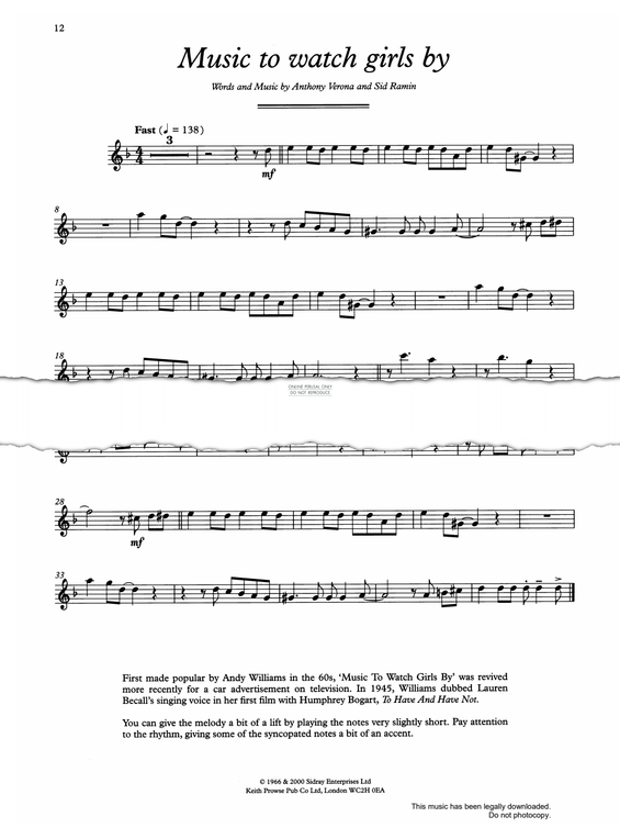 Produktgalerie: Seite 1 von 1 Music To Watch Girls By, Sid Ramin, Flöte, Klavier