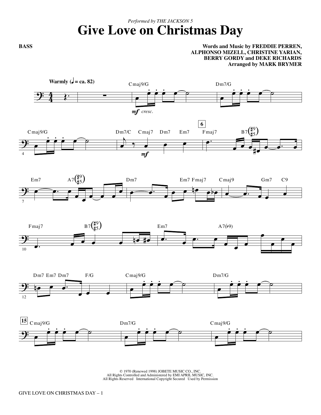 Product picture to: Give Love on Christmas Day (arr. Mark Brymer) - Bass