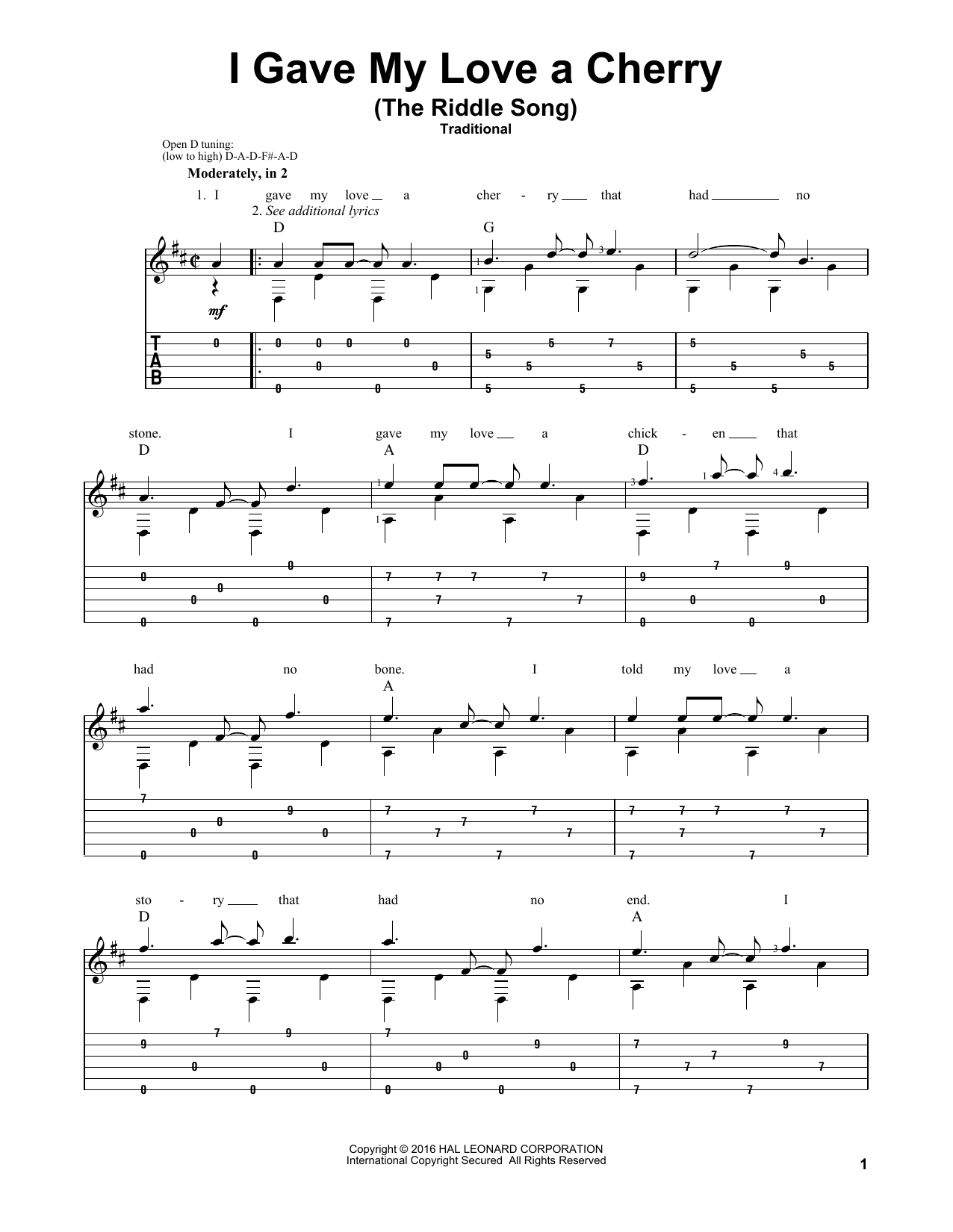 Produktgalerie: Seite 1 von 1 I Gave My Love A Cherry (The Riddle Song) (arr. Mark Phillips), Traditional, Gitarre