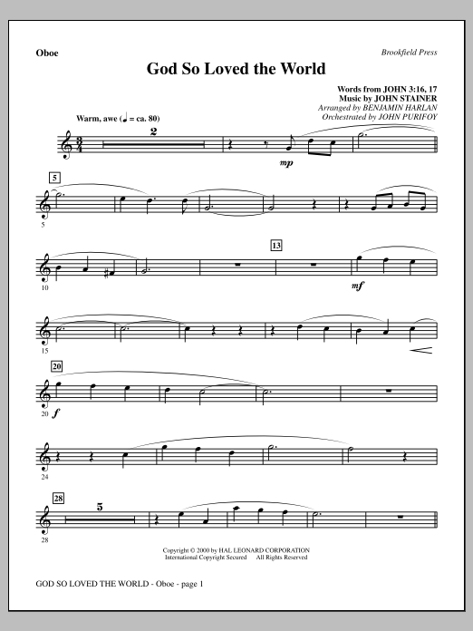 Produktbild zu: God So Loved The World Chamber Orchestra - Oboe