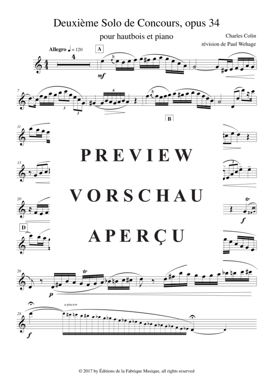 Product gallery: Page 3 of 6 Solo de Concours no. 2, Opus 34 (Oboe + Klavier) , ,  (oboe part)