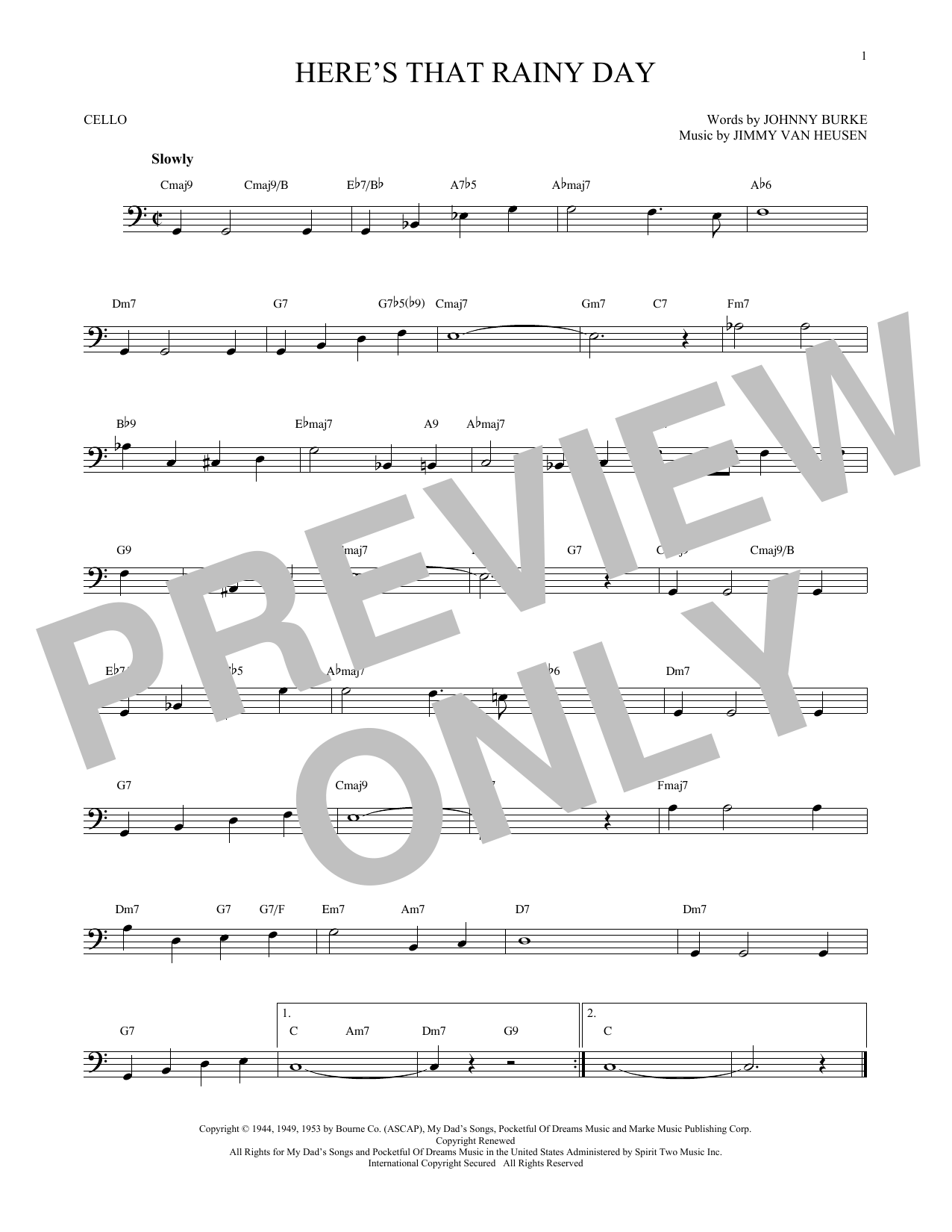 Produktgalerie: Seite 1 von 1 Here's That Rainy Day, Jimmy Van Heusen, Violoncello