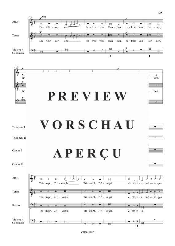 gallery: Triumph, Triumph, Victoria (aus: Fest-, Buß- und Danklieder), , (5 Vokalstimmen, 2 Trompeten, 3 Instrumente und Continuo)