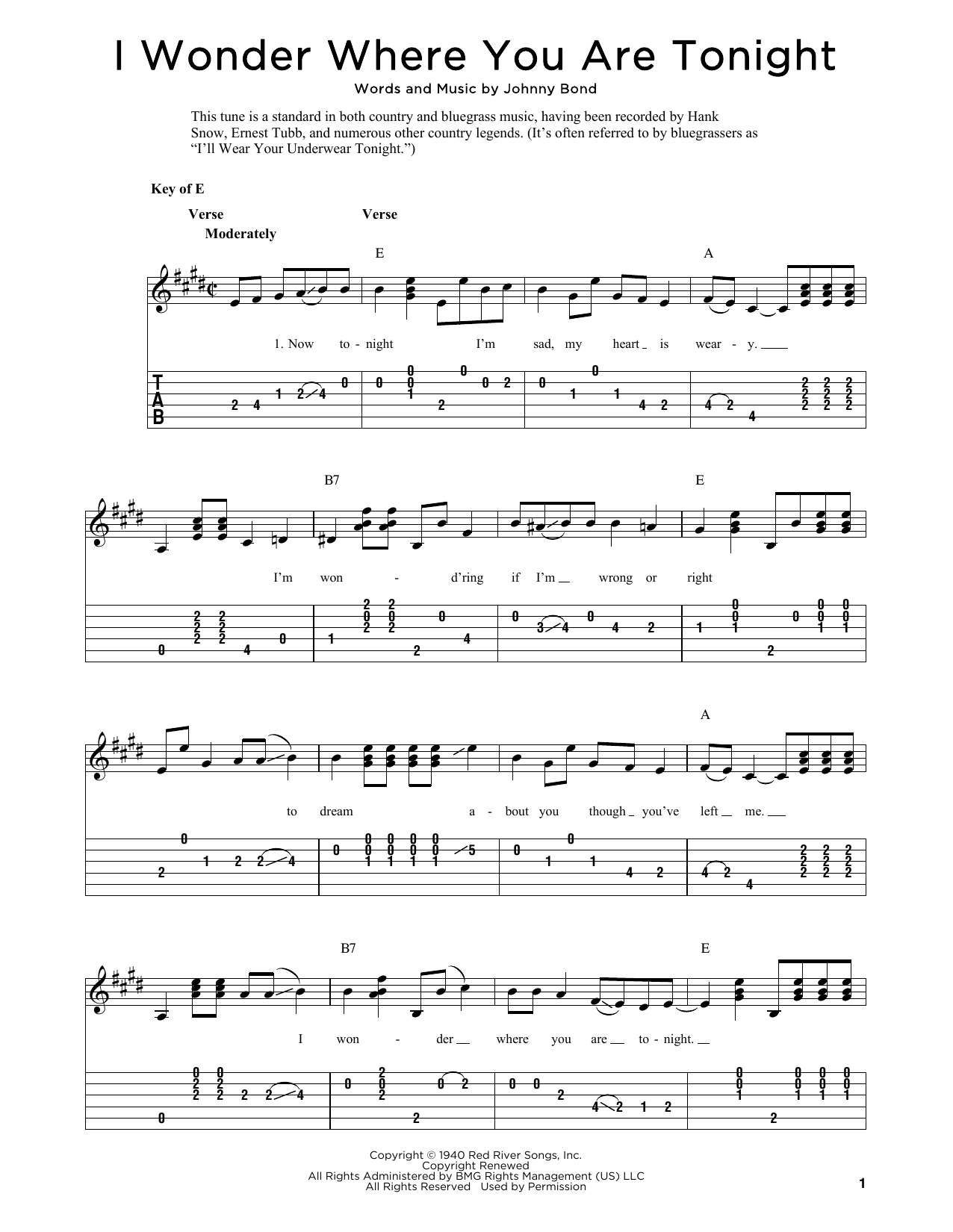 Produktgalerie: Seite 1 von 1 I Wonder Where You Are Tonight (arr. Fred Sokolow), Johnny Bond, Gitarre