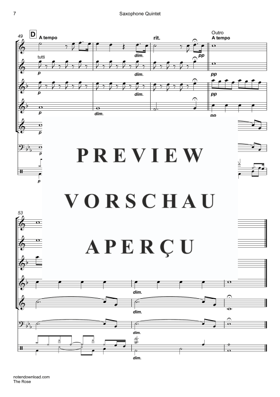 Produktgalerie: Seite 10 von 11 The Rose, Midler, Bette, Saxophon Quintett/Ensemble/Band/Chor - E-Bass & Drum Set opt.
