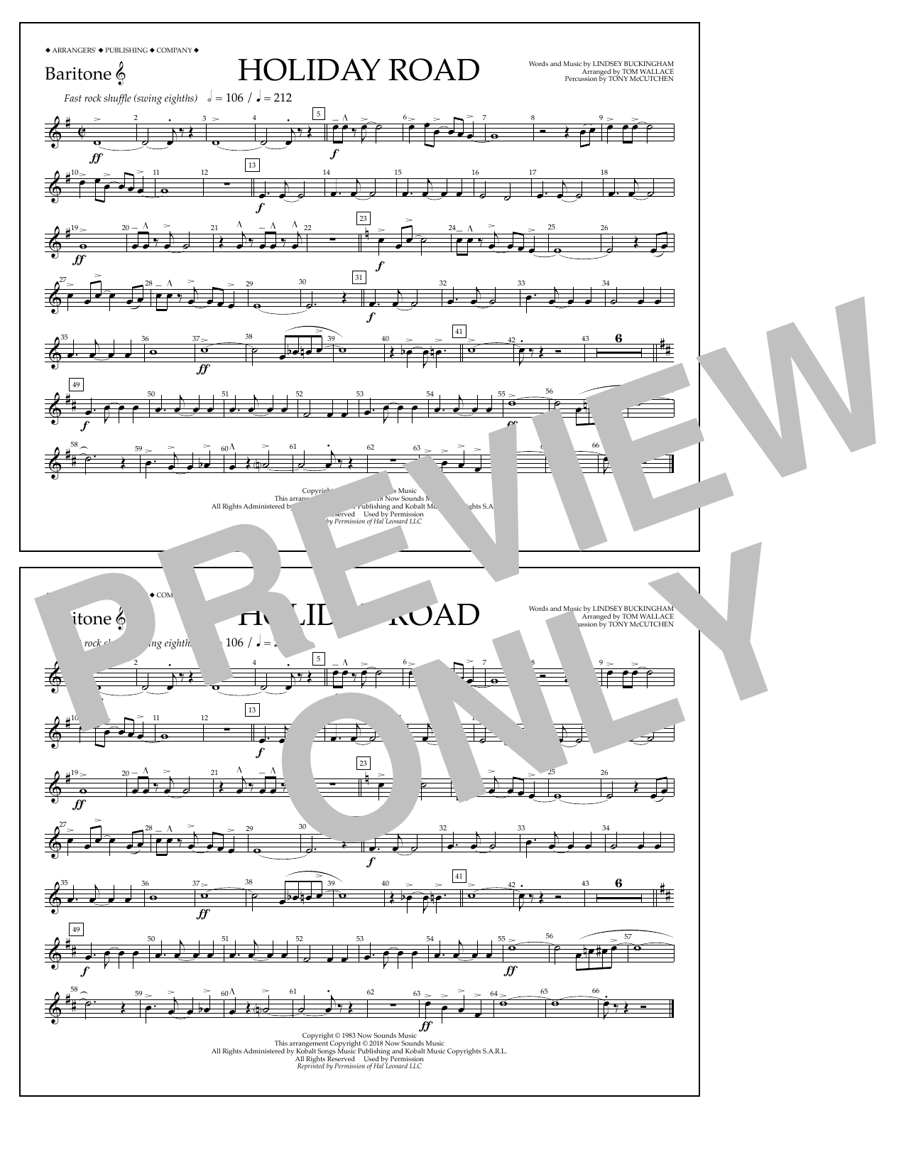 Product gallery: Page 1 of 1 Holiday Road (from National Lampoon's Vacation) (arr. Tom Wallace) - Baritone T.C., Lindsey Buckingham