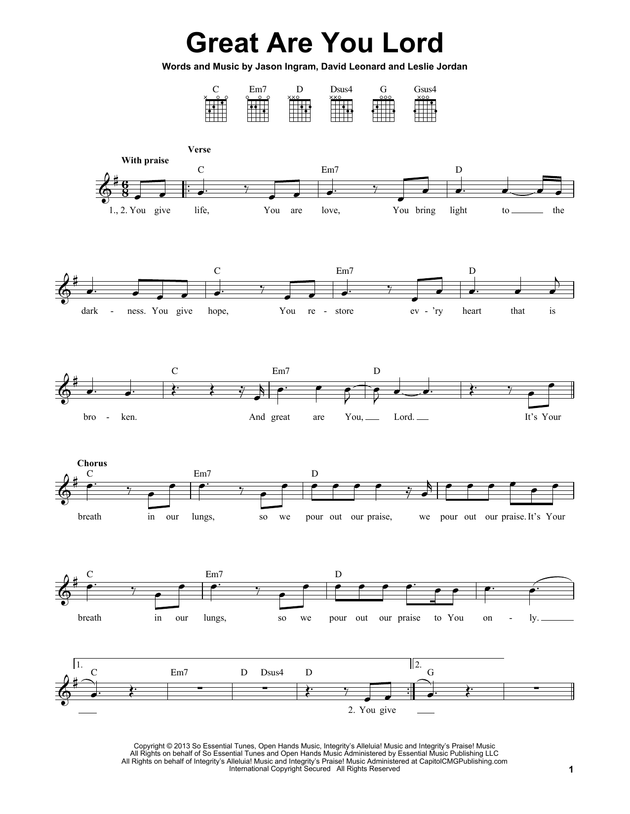 Product gallery: Page 1 of 1 Great Are You Lord, Jason Ingram