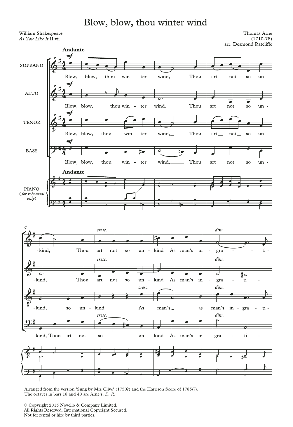 Product picture to: Blow, Blow, Thou Winter Wind (arr. Desmond Ratcliffe)