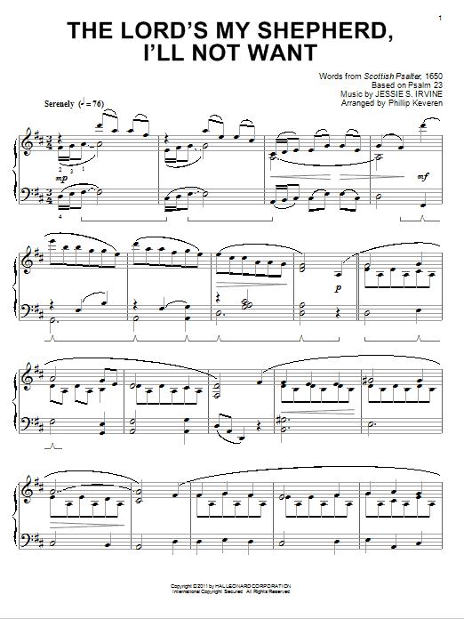Product gallery: Page 1 of 1 The Lord's My Shepherd, I'll Not Want [Classical version] (arr. Phillip Keveren), Jessie S. Irvine