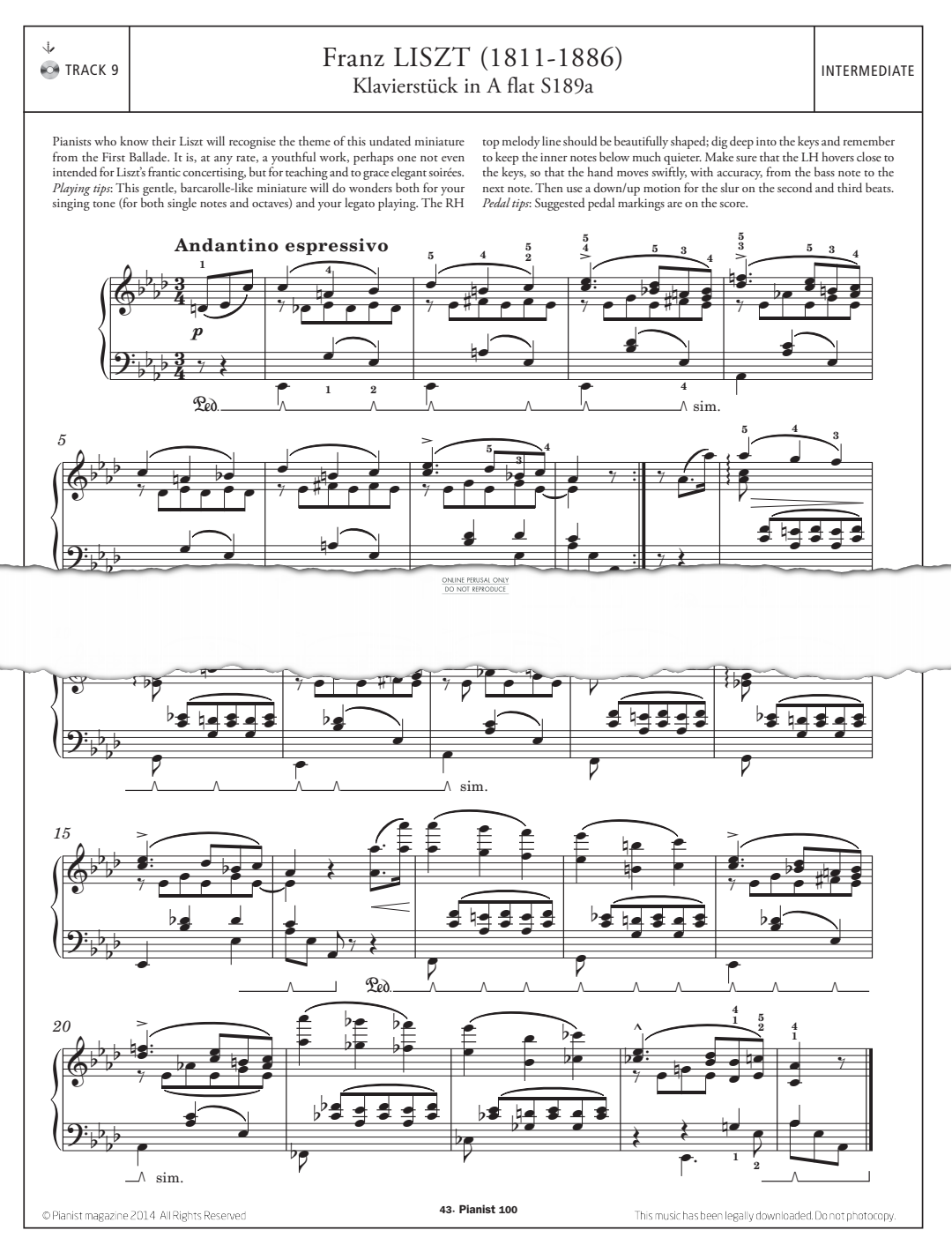 Product gallery: Page 1 of 1 Klavierstück in A Flat S189a, Franz Liszt