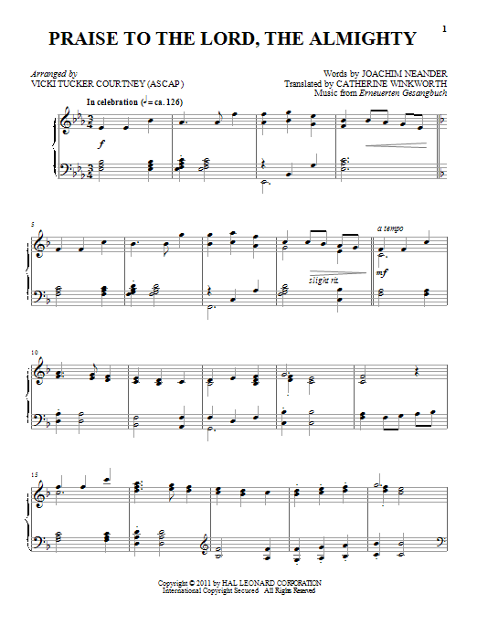 Product gallery: Page 1 of 1 Praise To The Lord, The Almighty, Catherine Winkworth