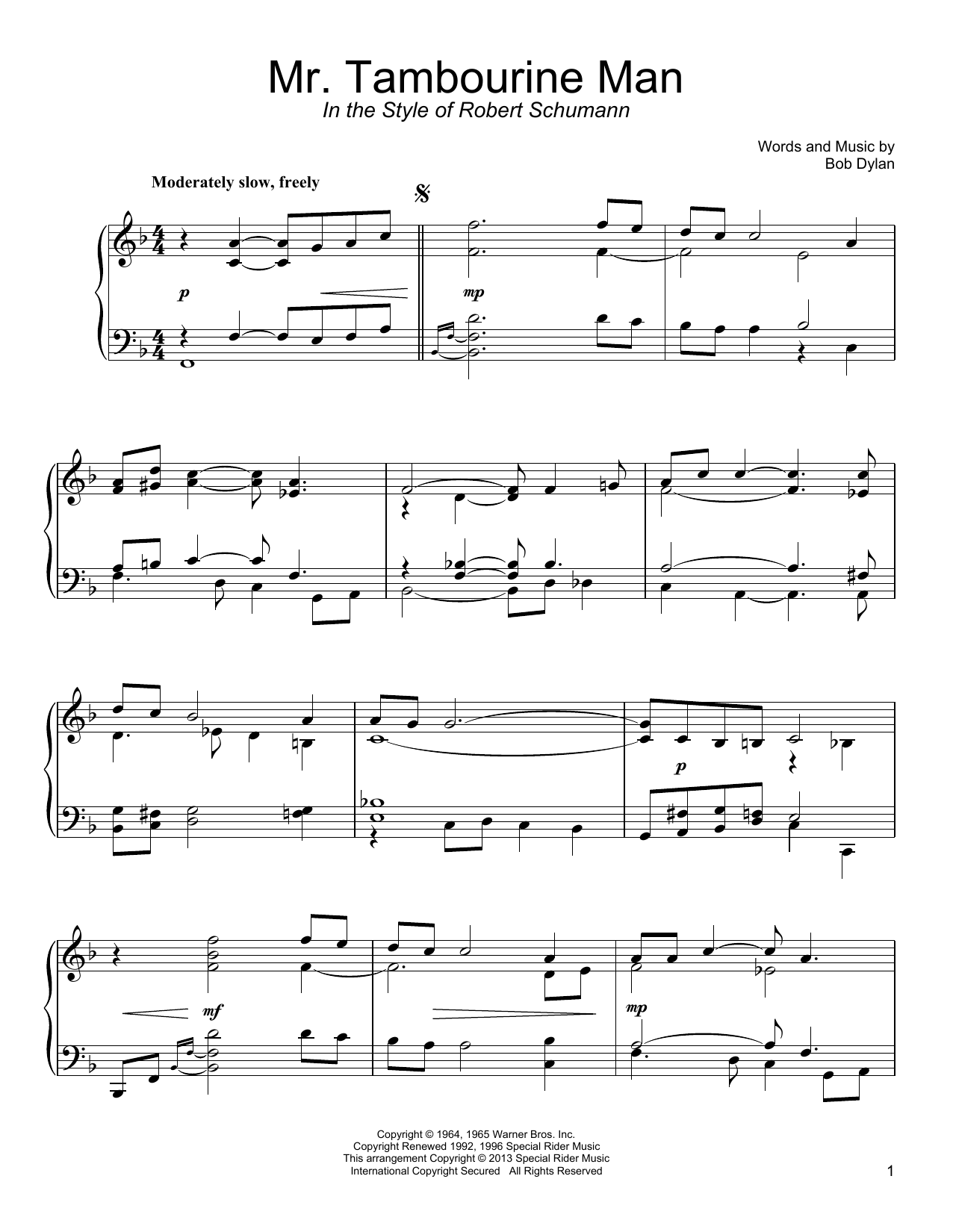 Product gallery: Page 1 of 1 Mr. Tambourine Man (in the style of Robert Schumann), Bob Dylan