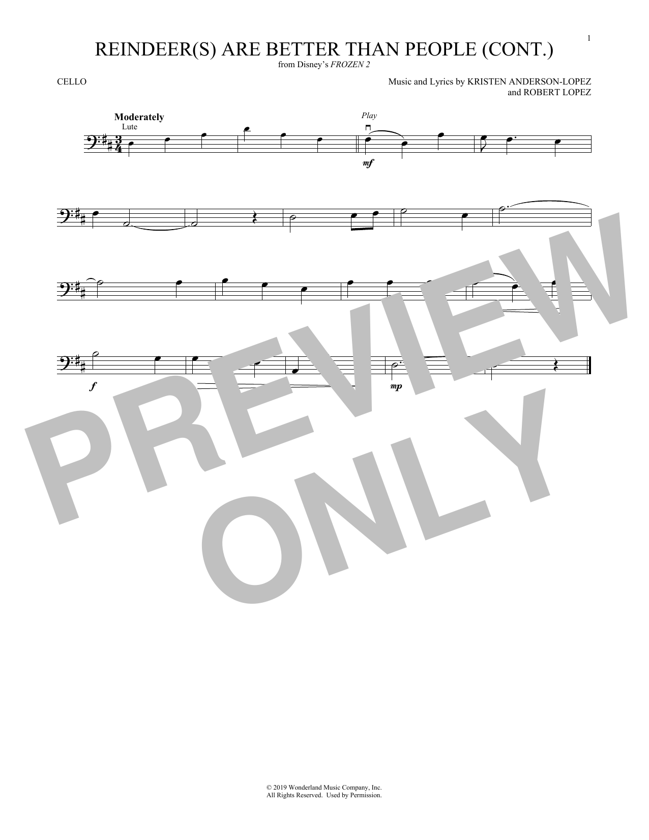 Produktgalerie: Seite 1 von 1 Reindeer(s) Are Better Than People (Cont.) (from Disney's Frozen 2), Jonathan Groff, Violoncello