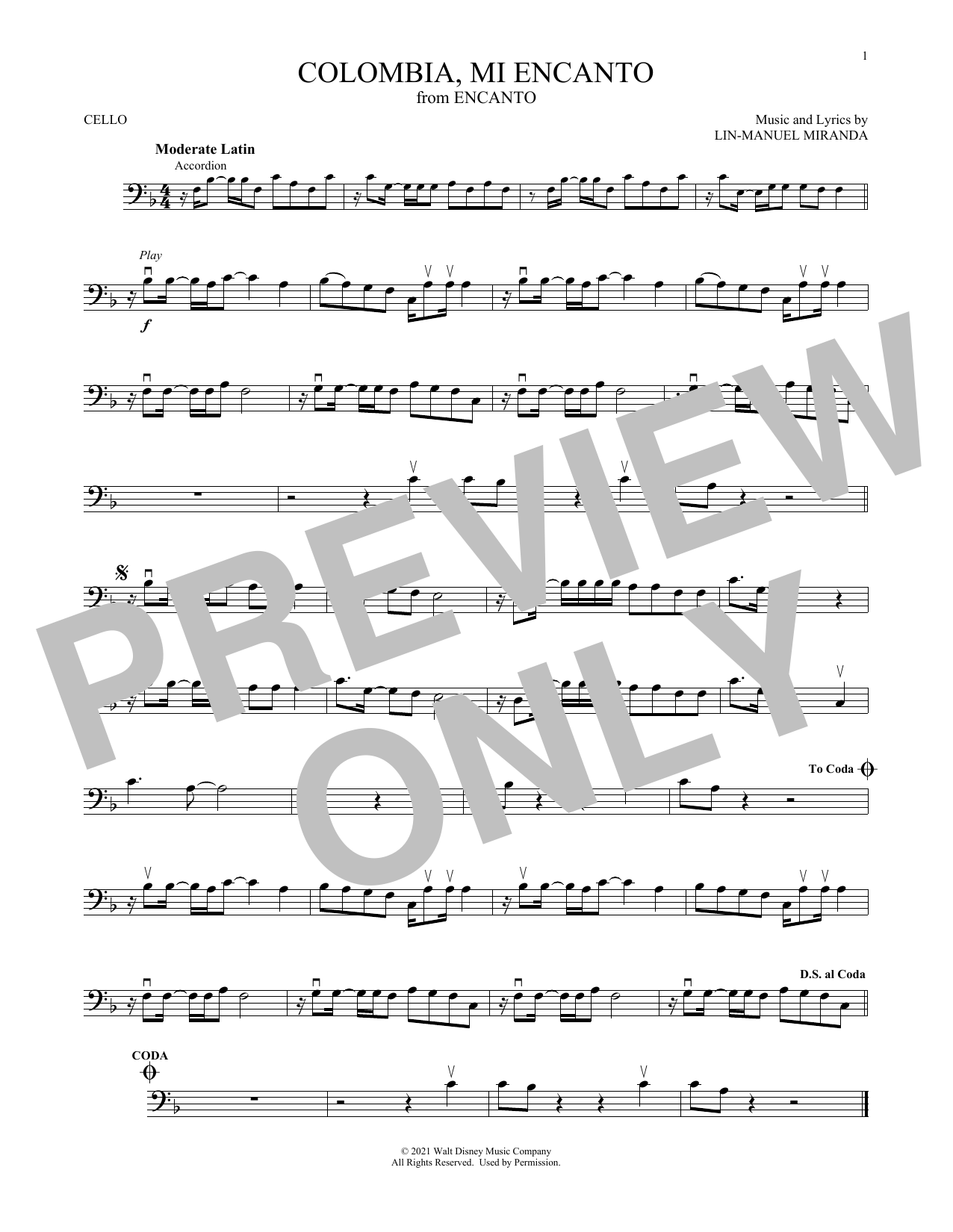 Produktgalerie: Seite 1 von 1 Colombia, Mi Encanto (from Encanto), Lin-Manuel Miranda, Violoncello