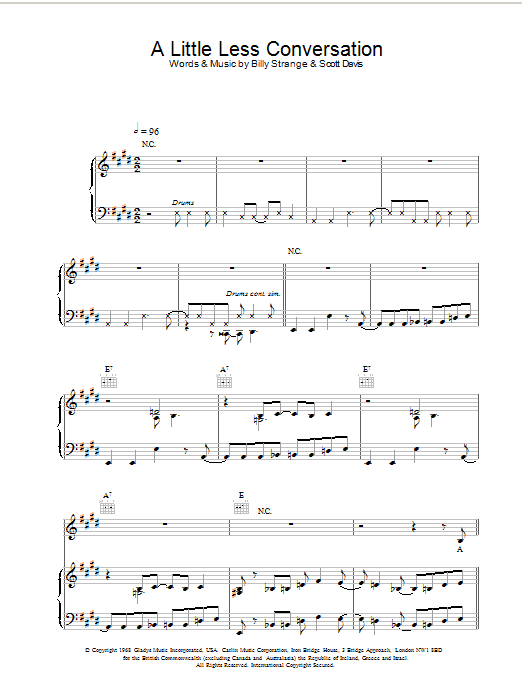 Produktgalerie: Seite 1 von 1 A Little Less Conversation, Elvis Presley, Gesang, Gitarre, Klavier