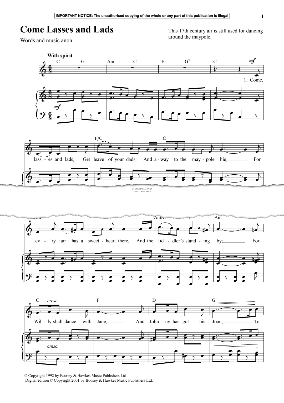 Produktgalerie: Seite 1 von 1 Come Lasses and Lads, Anon, Gesang, Klavier