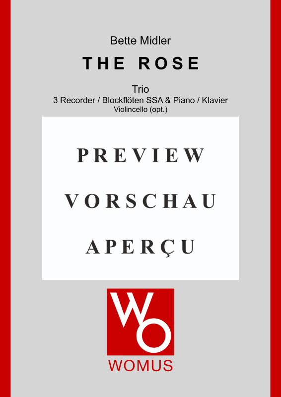 Product gallery: Page 2 of 11 The Rose, Midler, Bette, Trio For 3 Recorders (Ssa) and Piano/Organ, With Optional Cello