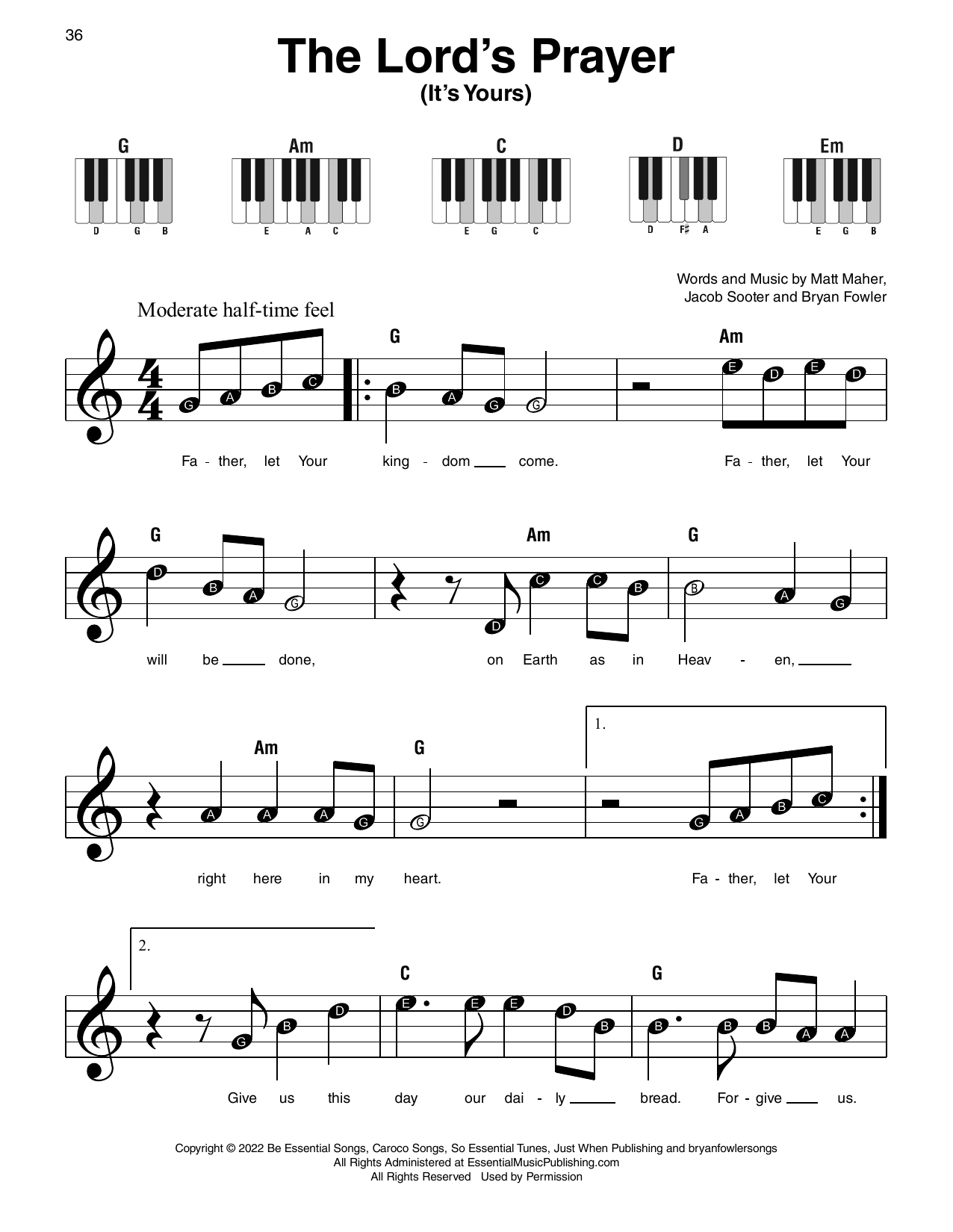 Produktgalerie: Seite 1 von 1 The Lord's Prayer (It's Yours), Matt Maher, Klavier