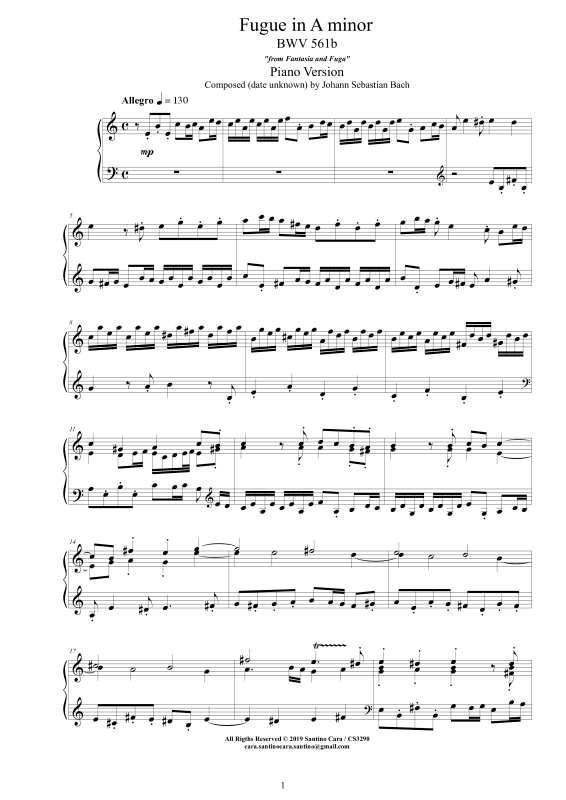 Produktbild zu: Fuge in A-Moll BWV 561bJohann Sebastian Bach