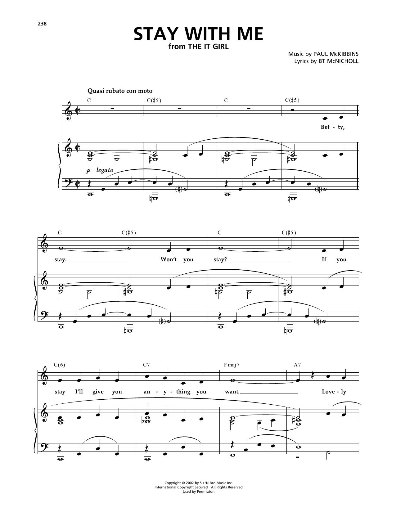 Produktgalerie: Seite 1 von 1 Stay With Me (from 101 Dalmatians The Musical), Bt Mcnicholl, Gesang, Klavier