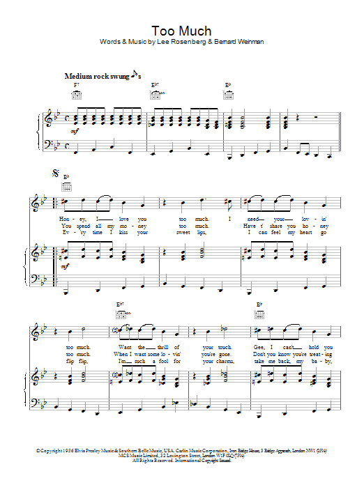 Produktgalerie: Seite 1 von 1 Too Much, Elvis Presley, Gesang, Gitarre, Klavier