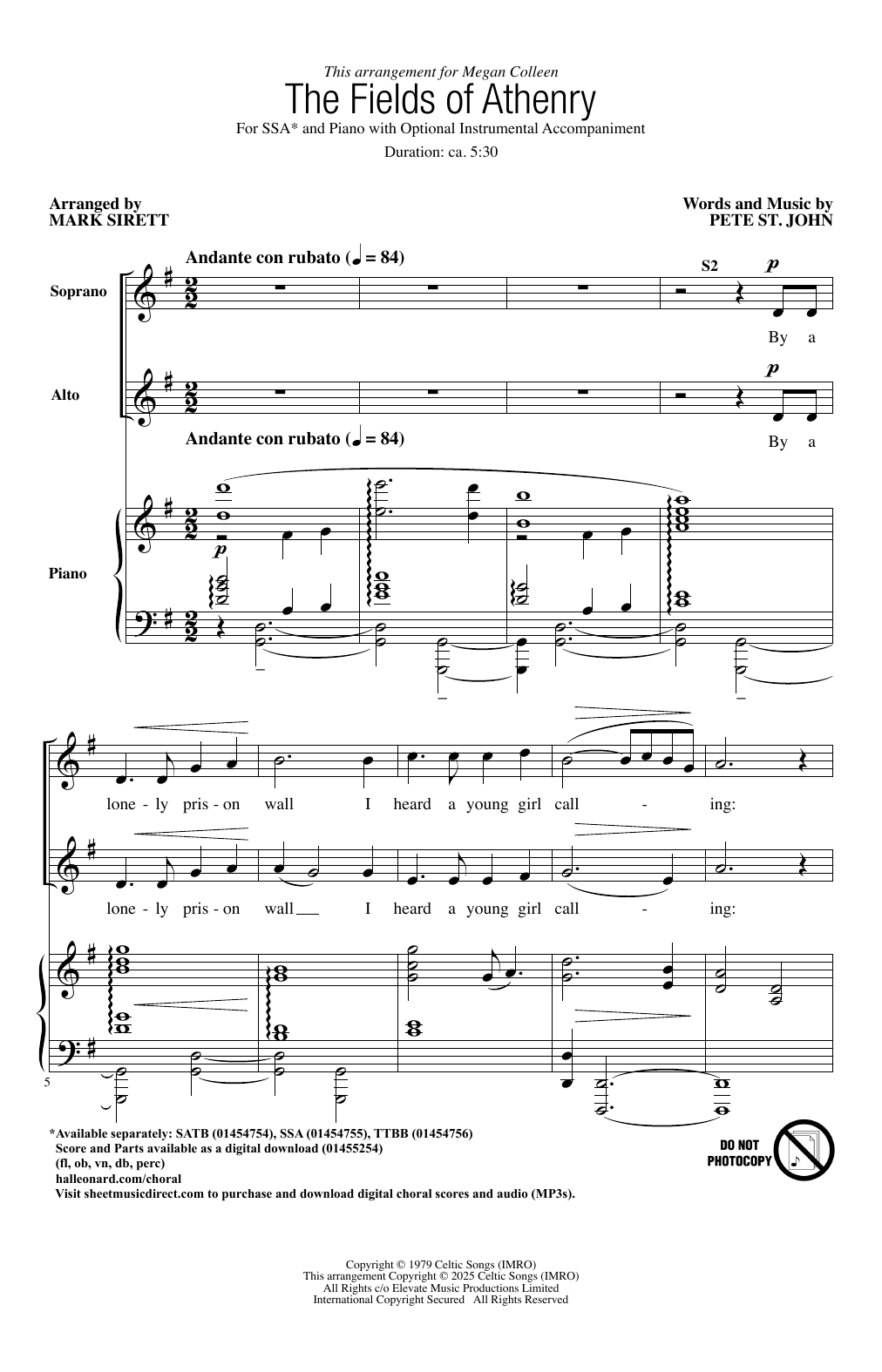 Produktgalerie: Seite 1 von 1 The Fields Of Athenry (arr. Mark Sirett), Pete St. John, Chor