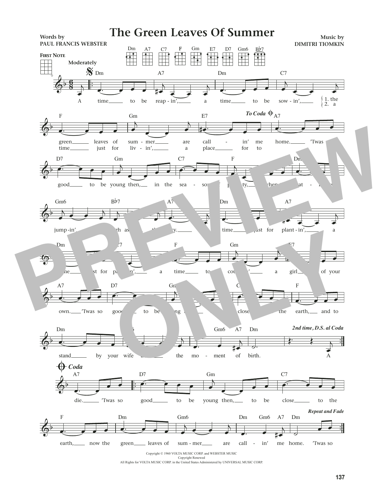 Produktgalerie: Seite 1 von 1 The Green Leaves Of Summer (from The Daily Ukulele) (arr. Jim Beloff), The Brothers Four, Ukulele