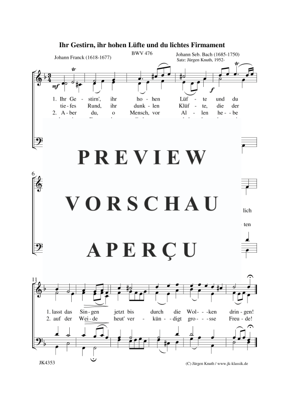 Produktgalerie: Seite 2 von 3 Ihr Gestirn, ihr hohen Lüfte und du lichtes Firmament BWV 476, , Gemischter Chor