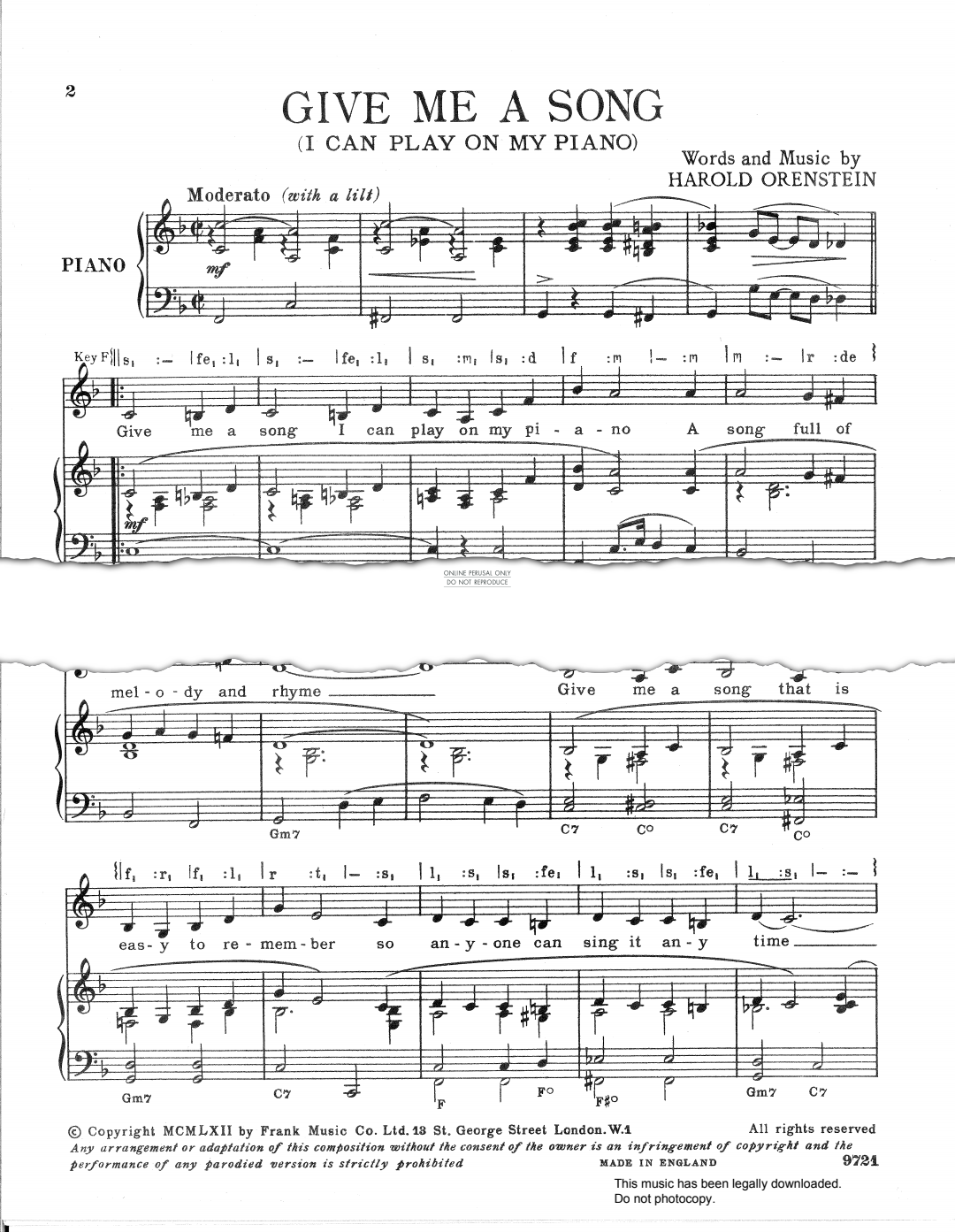 Product picture to: Give Me A Song (I Can Play On My Piano)