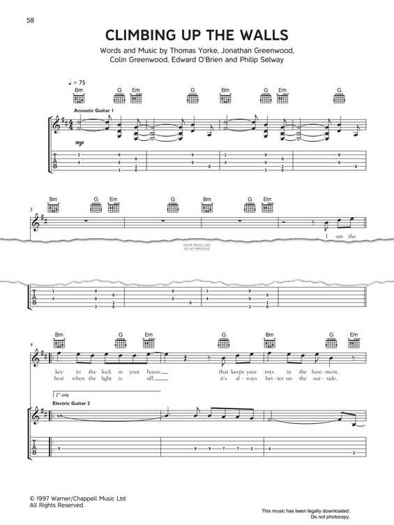 Produktgalerie: Seite 1 von 1 Climbing Up The Walls, Radiohead, Gesang, Gitarre